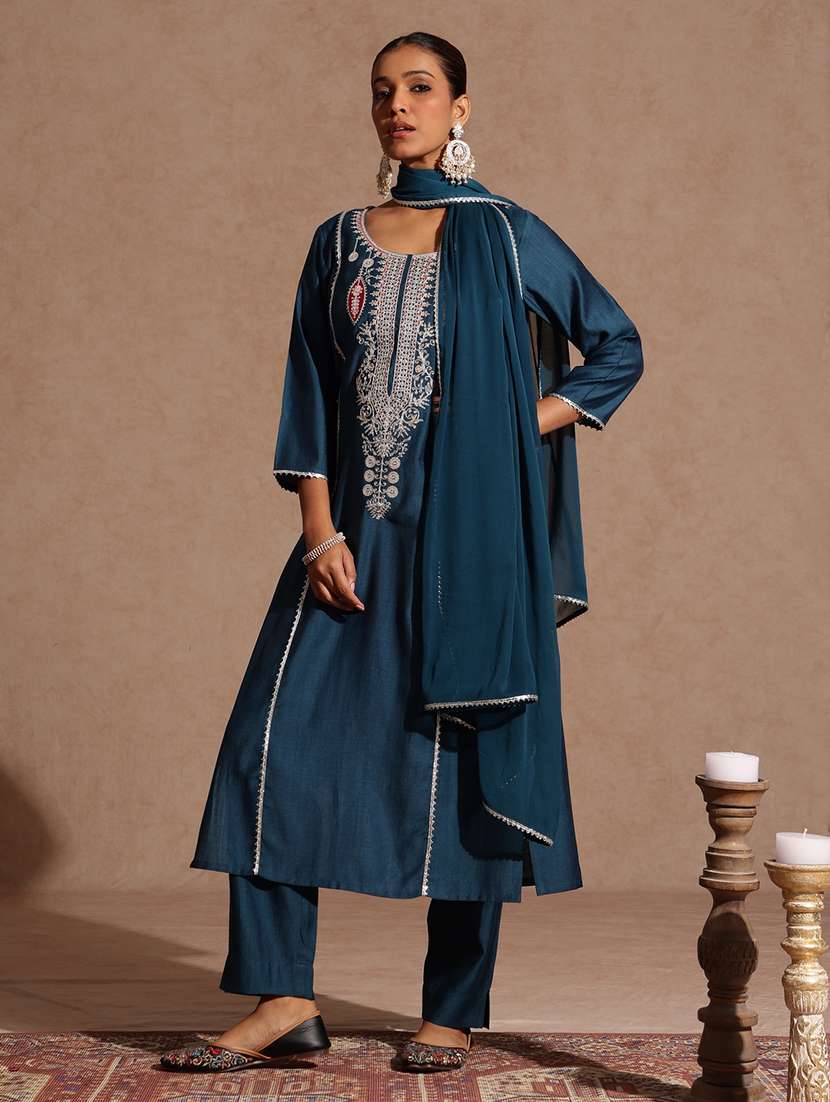 women teal kurta dupatta set - 22439975 -  Standard Image - 2