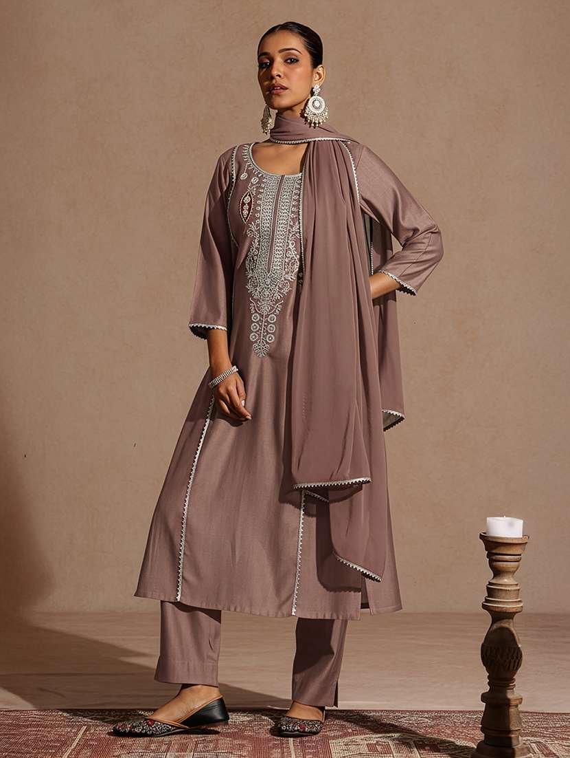 Women Brown Kurta Dupatta Set - 22439976 -  Standard Image - 2