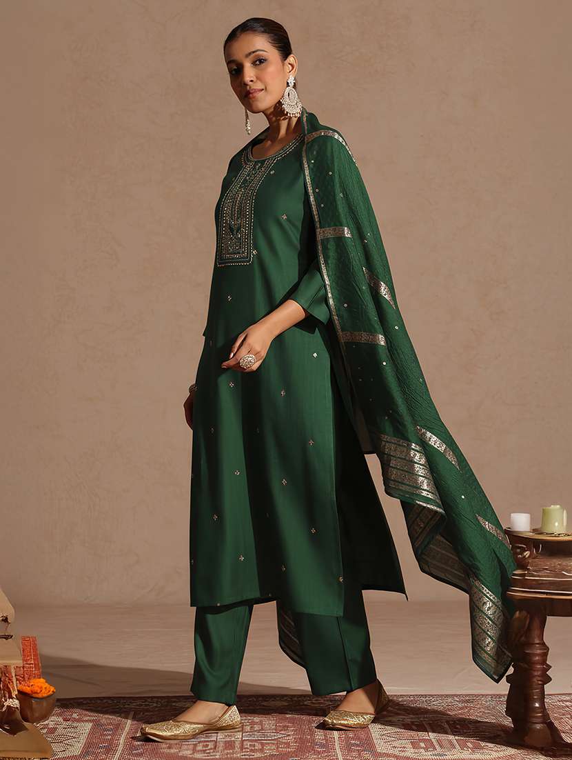 Women Bottle Green Kurta Dupatta Set - 22439979 -  Standard Image - 2