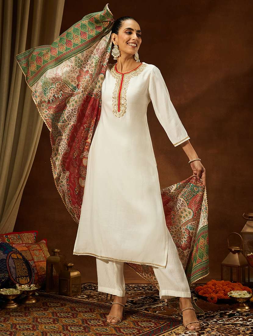women off white kurta dupatta set - 22439985 -  Standard Image - 2