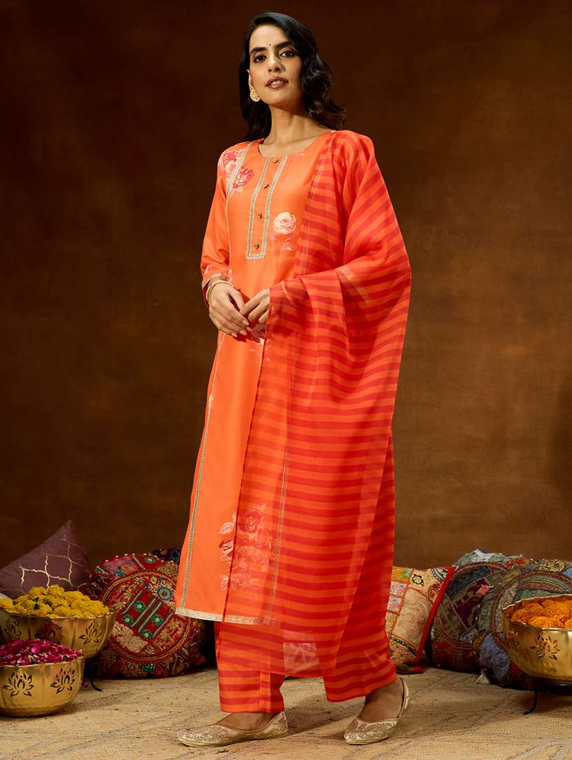 women orange kurta dupatta set - 22439987 -  Standard Image - 2