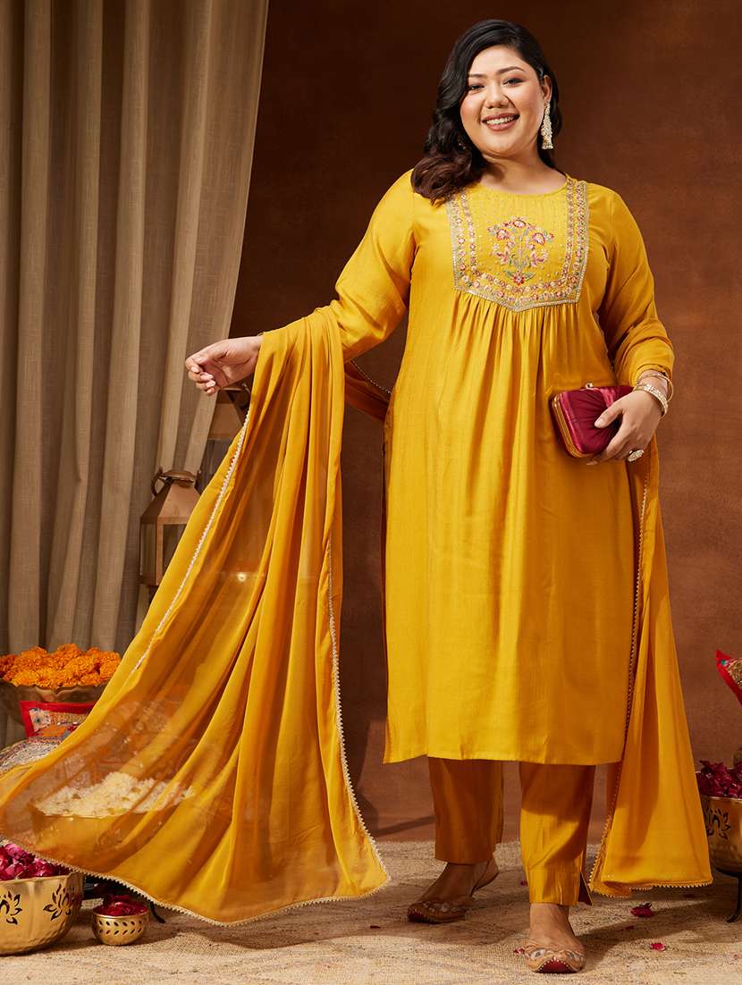women mustard kurta dupatta set - 22439993 -  Standard Image - 2