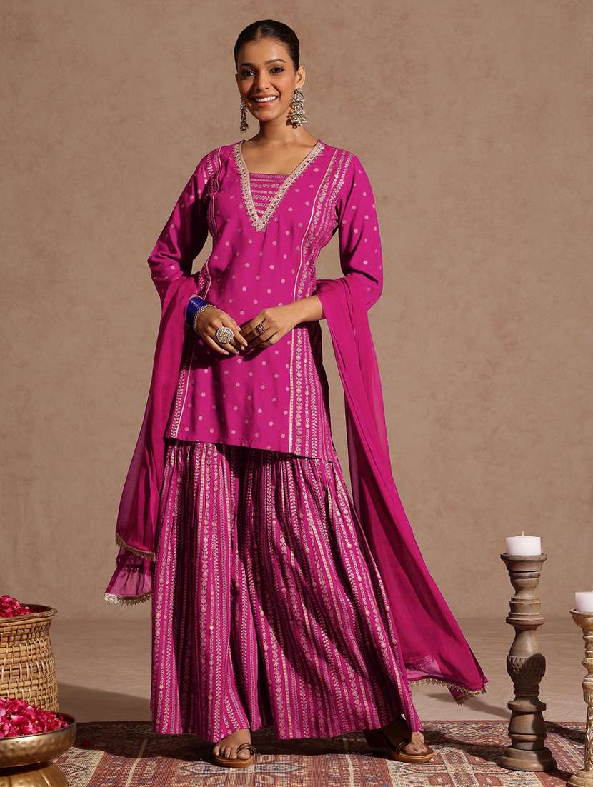 women pink kurta sharara set