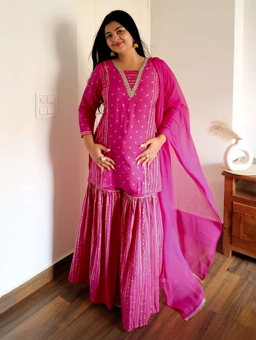 women pink kurta sharara set - 22439997 -  Standard Image - 2