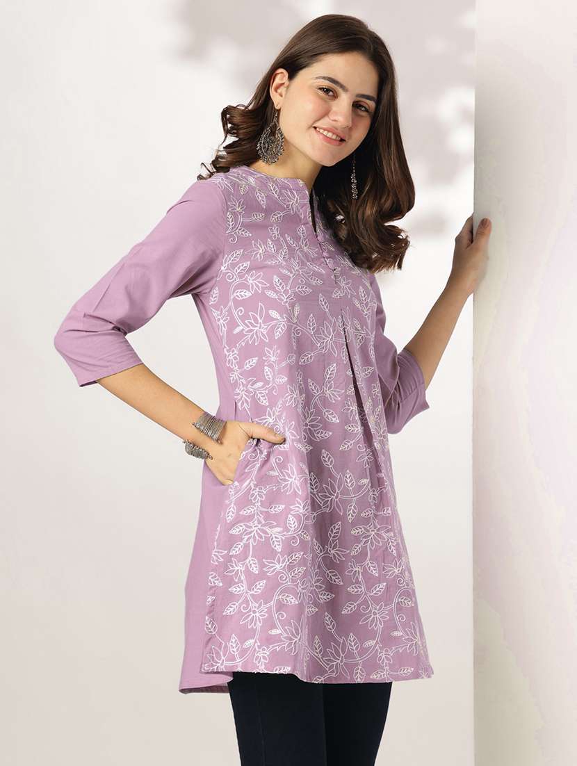 women lavender cotton regular tunic - 22440004 -  Standard Image - 2