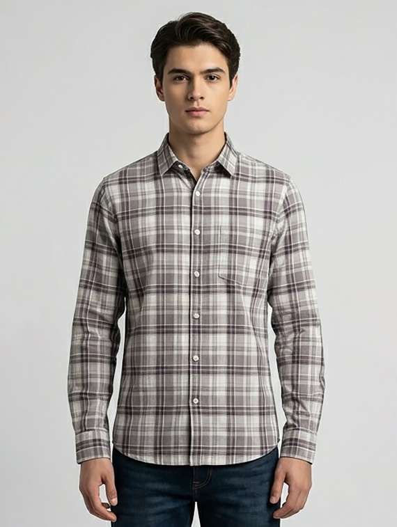 men checkered long sleeve regular fit casual shirt - 22440027 -  Standard Image - 2