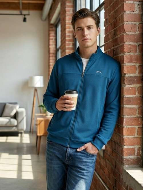 Men Solid Long Sleeve Regular Fit Casual Jacket