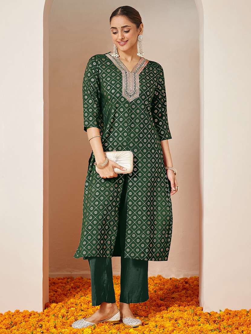 women green kurta pant set