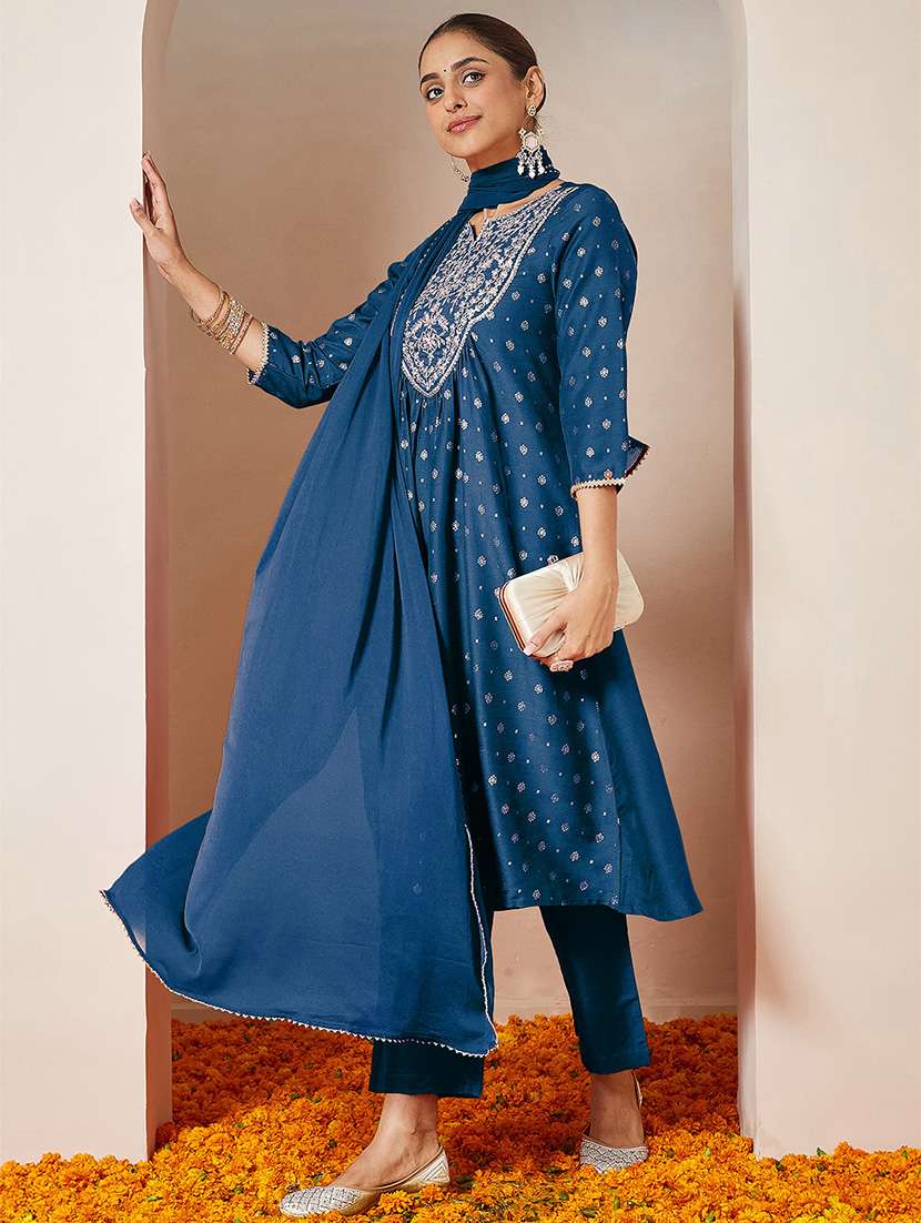 women teal kurta dupatta set - 22440042 -  Standard Image - 2