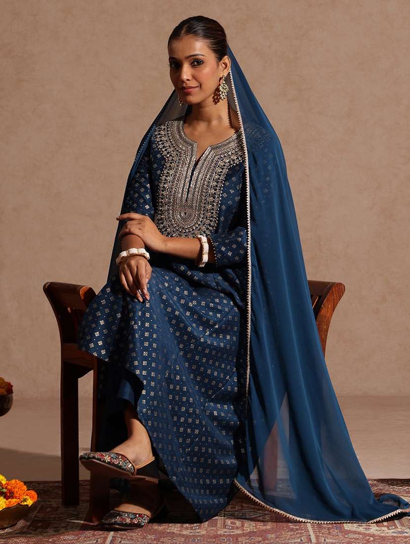 women teal kurta dupatta set - 22440043 -  Standard Image - 2