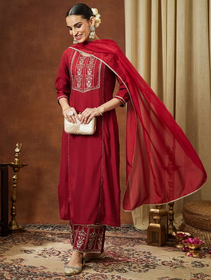 women maroon kurta dupatta set - 22440049 -  Standard Image - 2