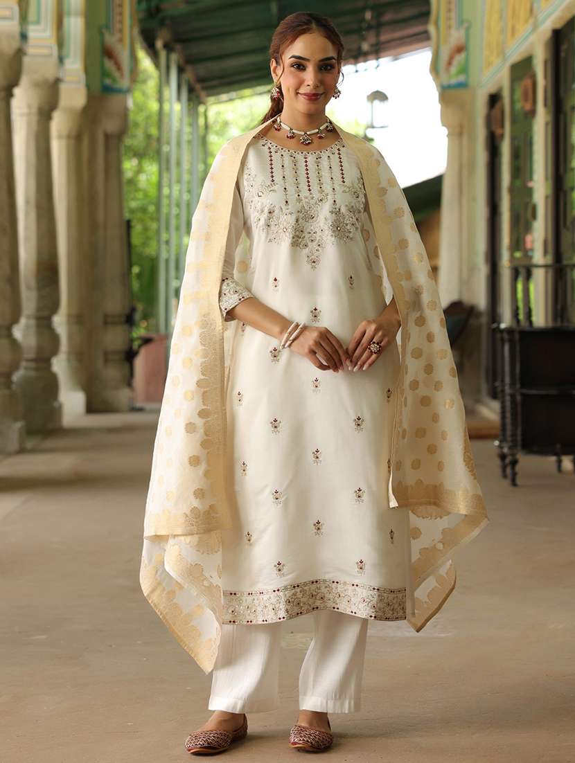 women off white kurta dupatta set - 22440052 -  Standard Image - 2