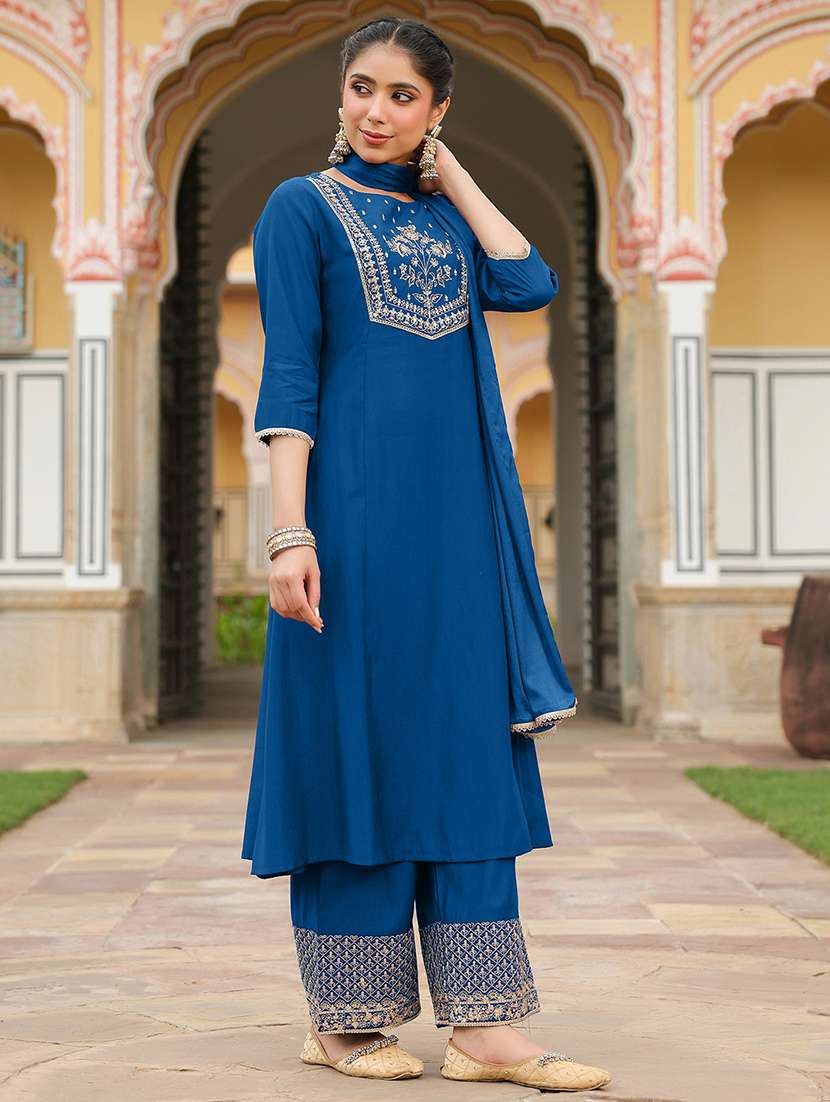 women teal kurta pant set - 22440053 -  Standard Image - 2