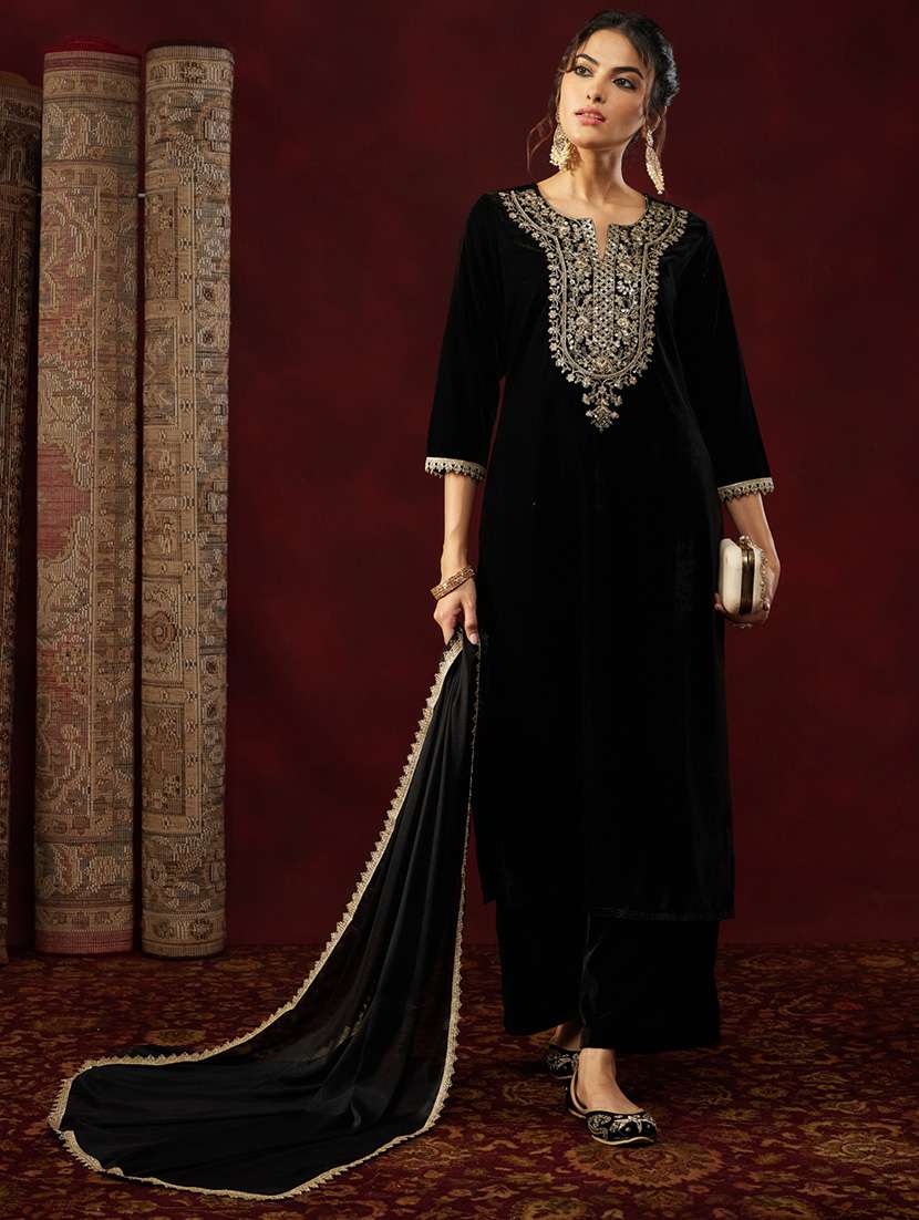 women black kurta dupatta set - 22440058 -  Standard Image - 2