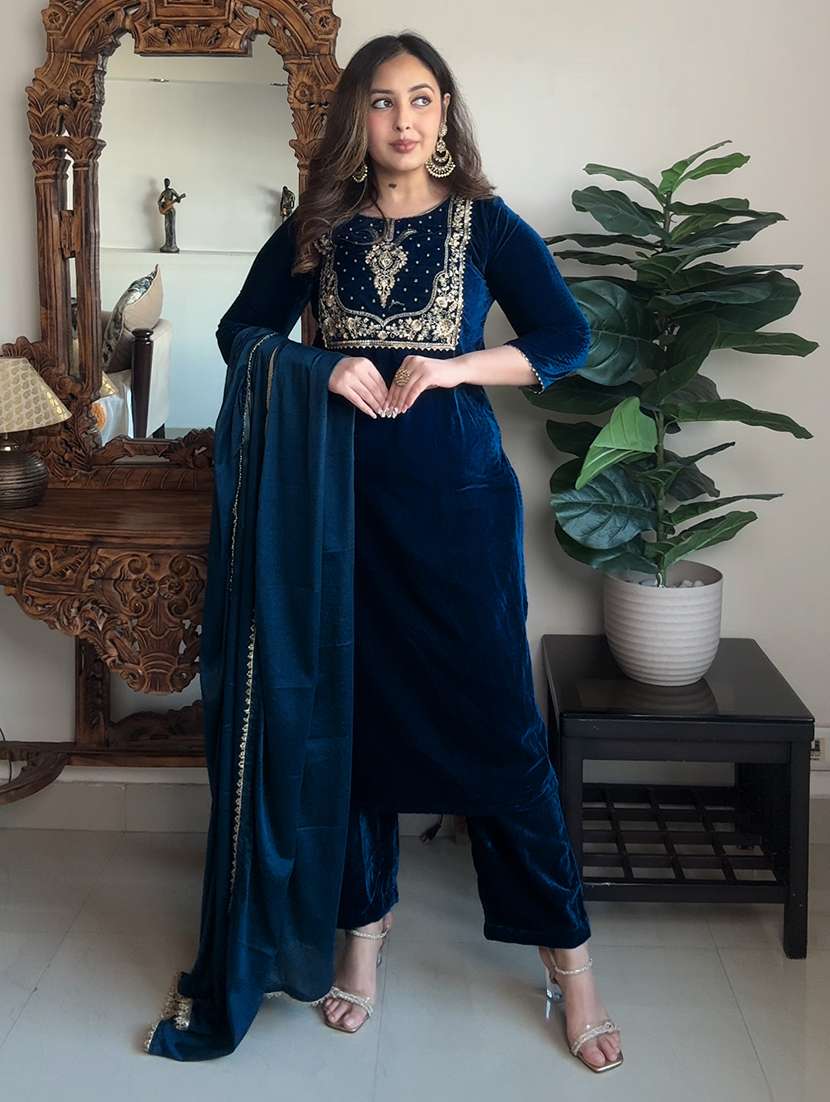 women teal kurta pant set - 22440062 -  Standard Image - 2