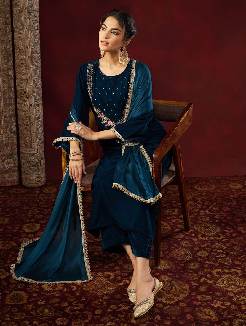 women teal kurta dupatta set - 22440064 -  Standard Image - 2