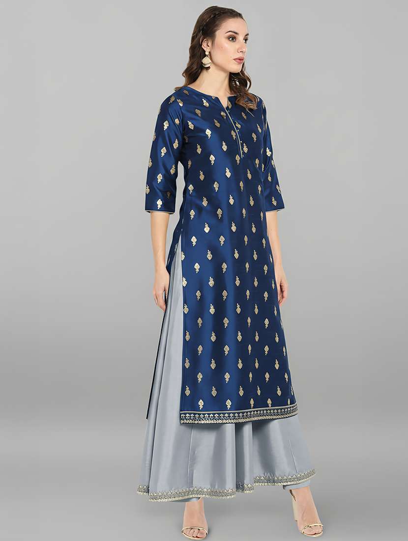 women navy blue kurta pant set - 22440069 -  Standard Image - 2