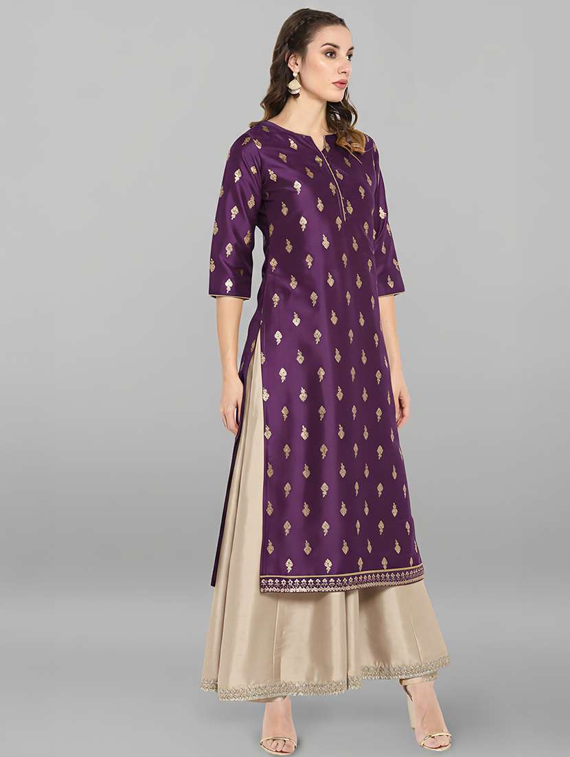 women purple kurta pant set - 22440070 -  Standard Image - 2