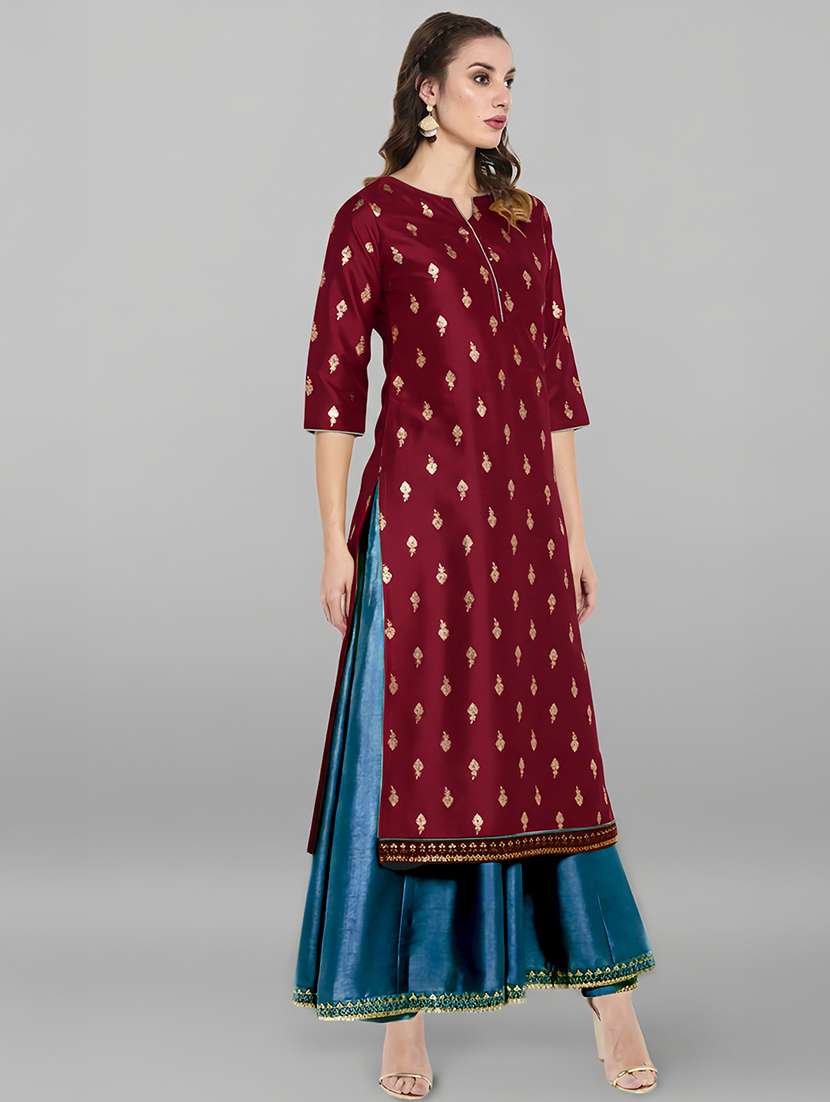women maroon kurta pant set - 22440071 -  Standard Image - 2