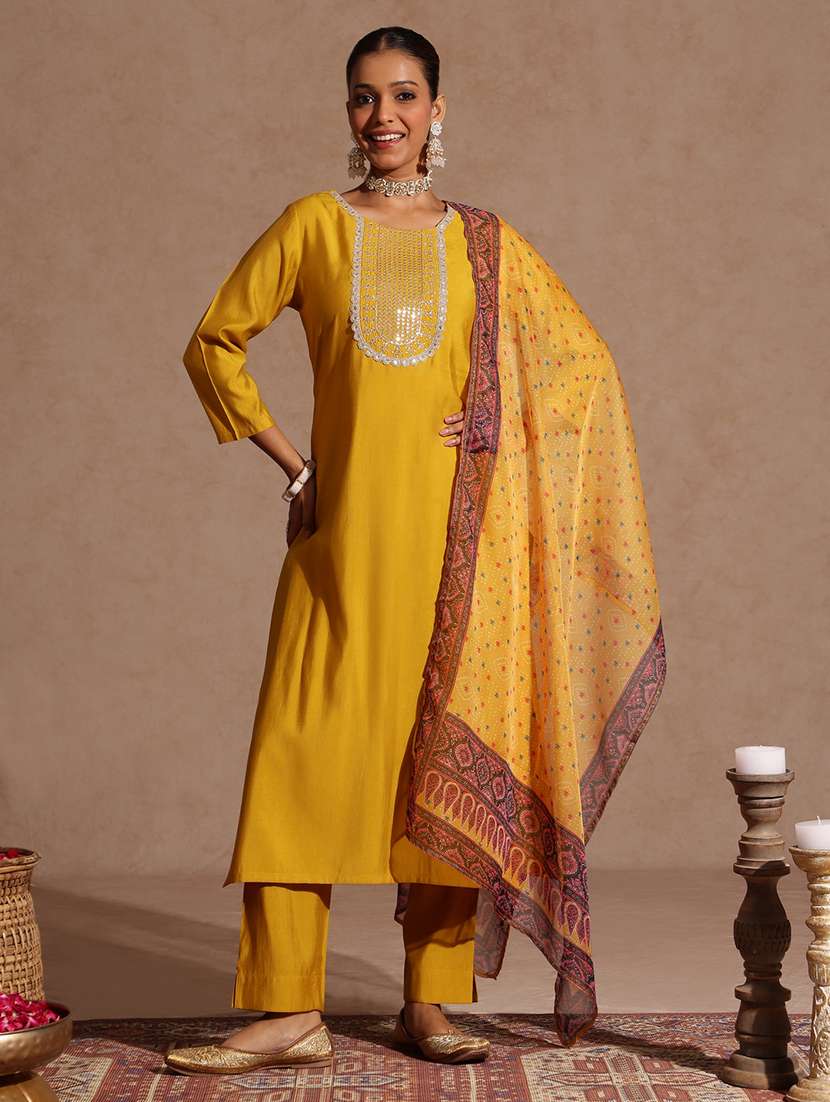 women yellow kurta dupatta set