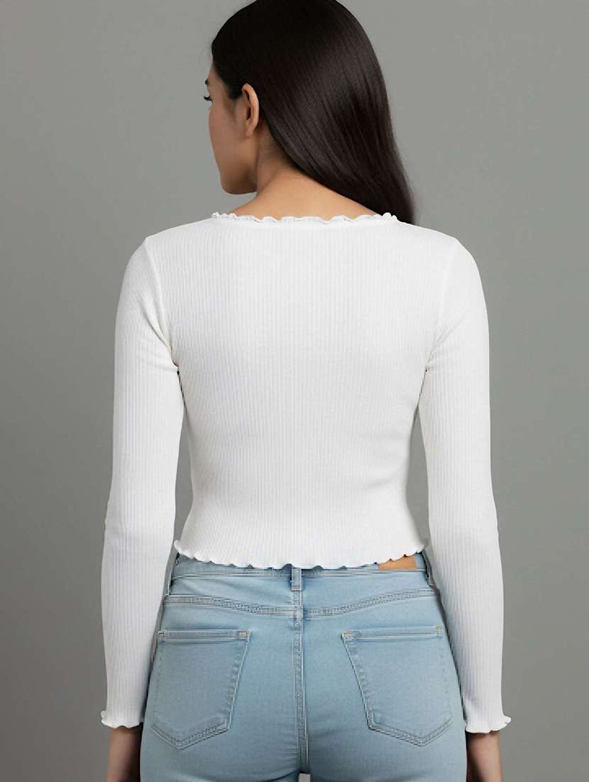 white rib knit crop top - 22440102 -  Standard Image - 2
