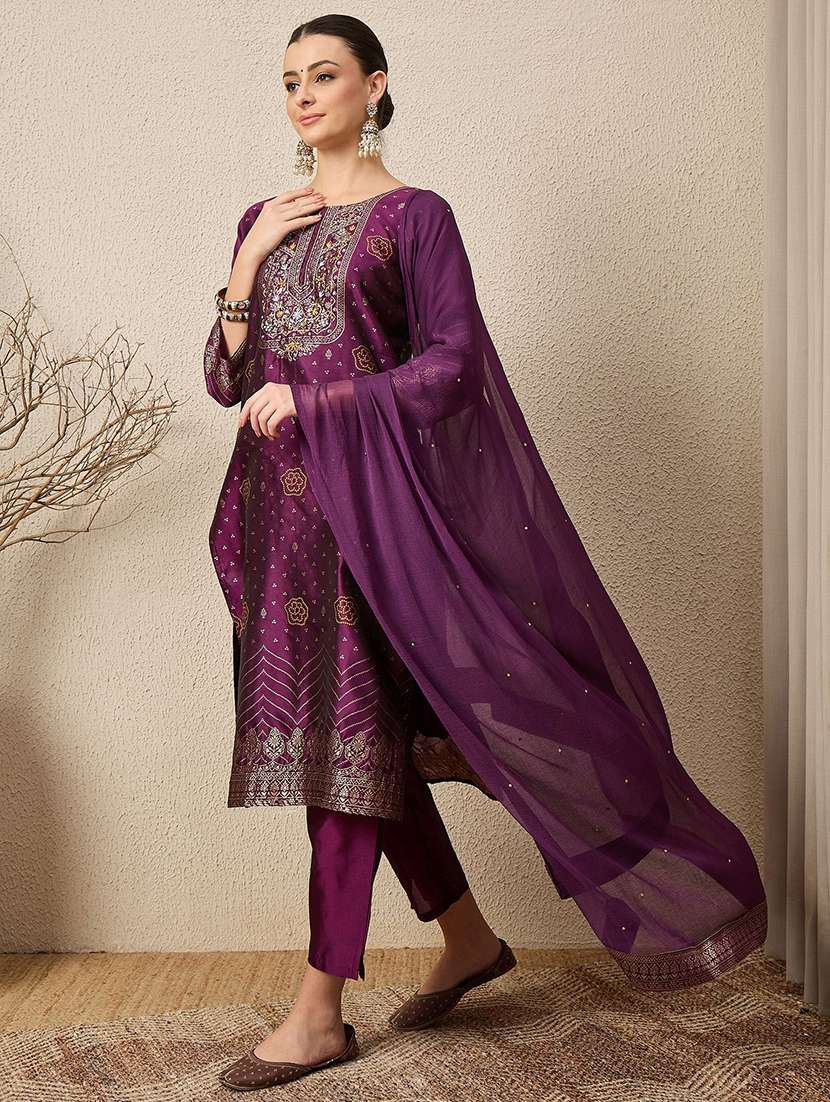 women purple kurta dupatta set - 22440155 -  Standard Image - 2