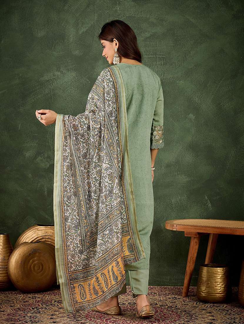 women self design green kurta dupatta set - 22440171 -  Standard Image - 2