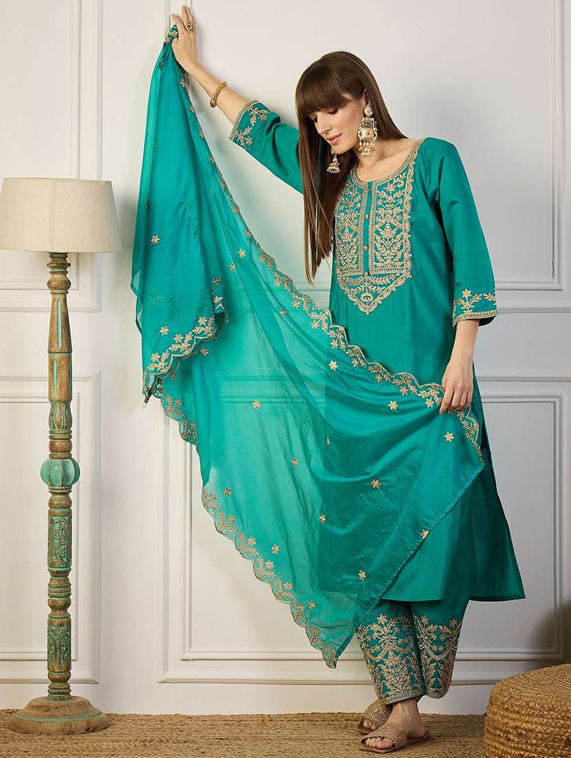 women blue kurta dupatta set - 22440192 -  Standard Image - 2