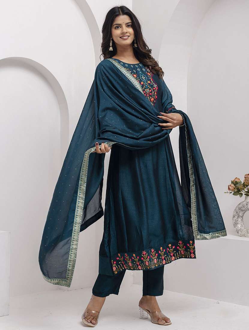 women blue kurta dupatta set - 22440198 -  Standard Image - 2