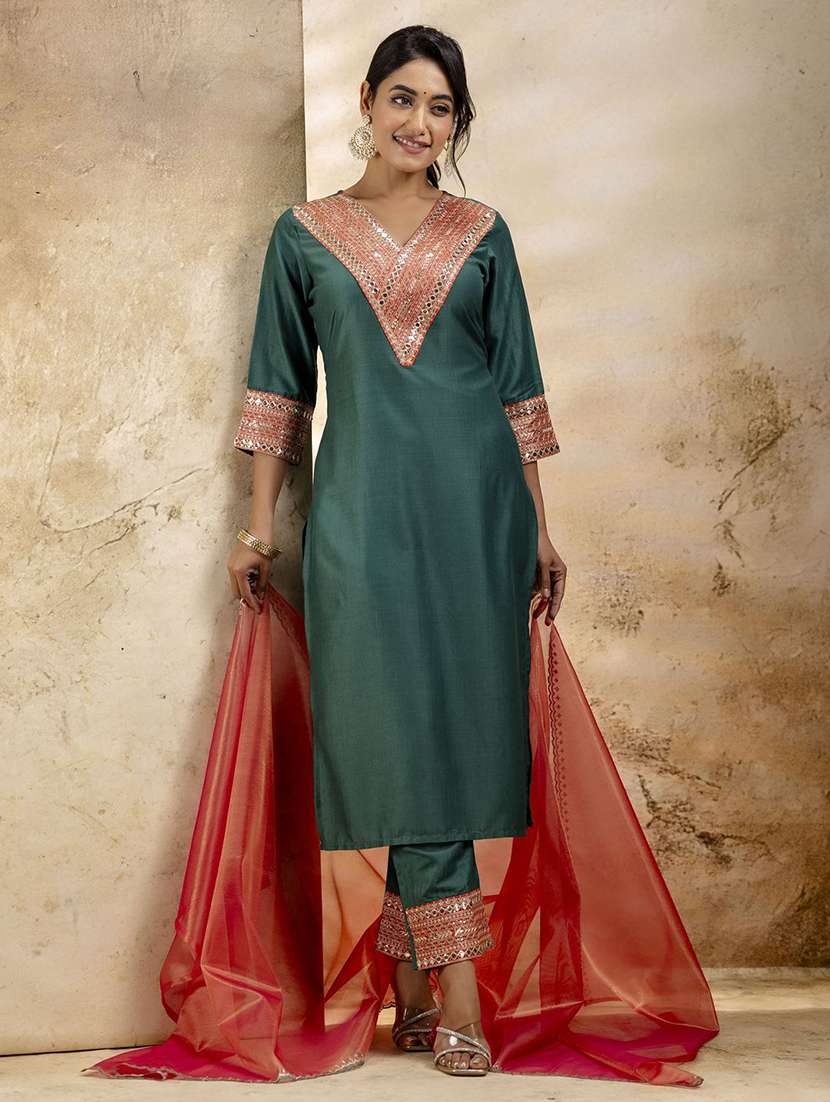 Women Green Kurta Dupatta Set - 22440239 -  Standard Image - 2