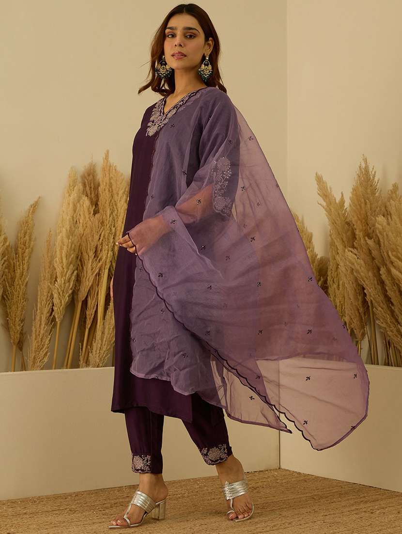 women purple kurta dupatta set - 22440243 -  Standard Image - 2