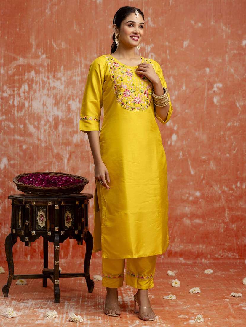women yellow kurta dupatta set