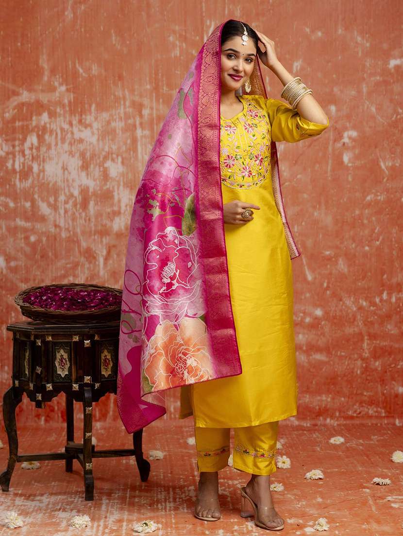 Women Yellow Kurta Dupatta Set - 22440244 -  Standard Image - 2