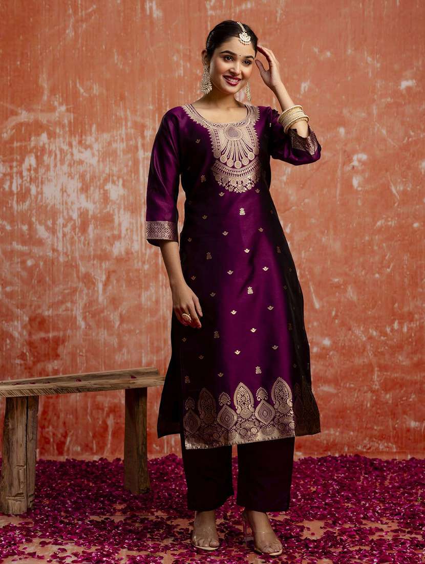 women purple kurta dupatta set - 22440249 -  Standard Image - 2