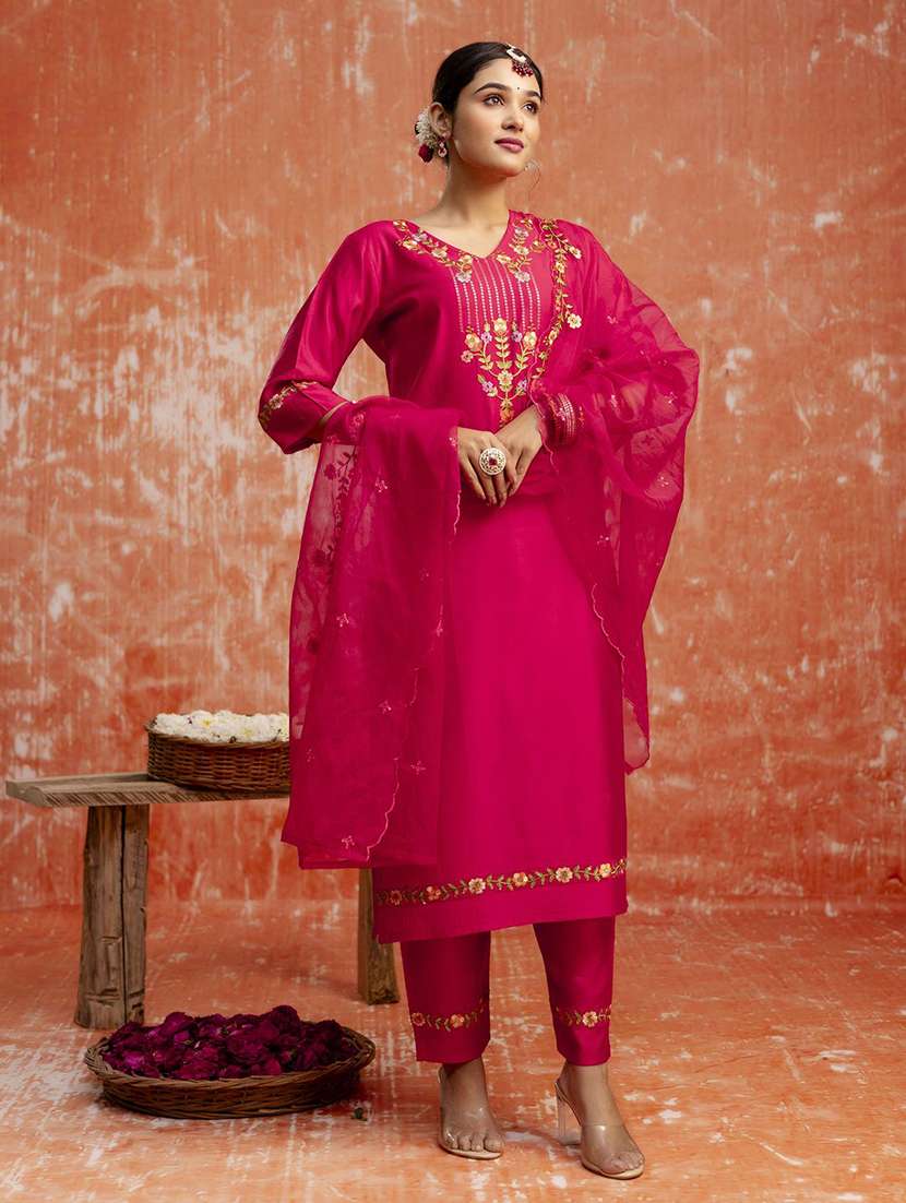 women pink kurta dupatta set - 22440255 -  Standard Image - 2