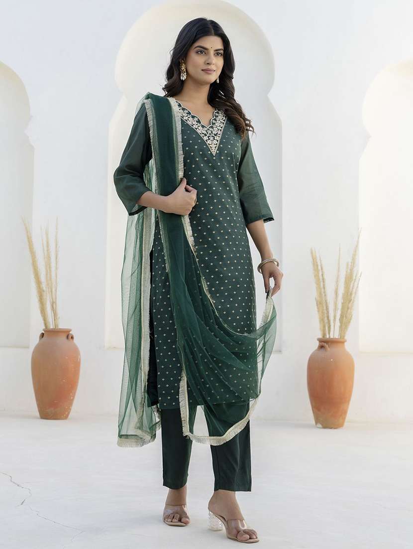 Women Green Kurta Dupatta Set - 22440261 -  Standard Image - 2
