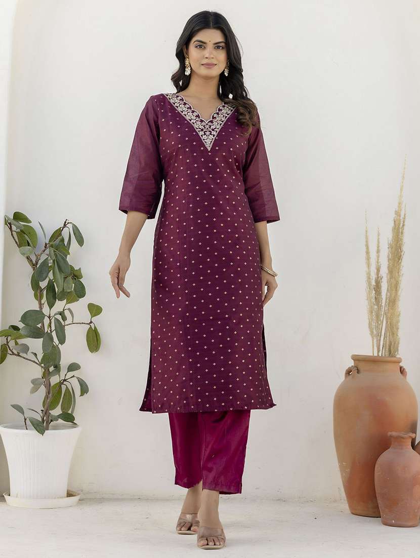women purple kurta dupatta set - 22440264 -  Standard Image - 2