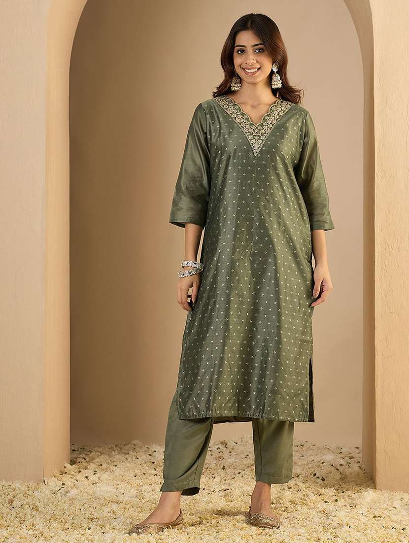 women green kurta dupatta set - 22440267 -  Standard Image - 2