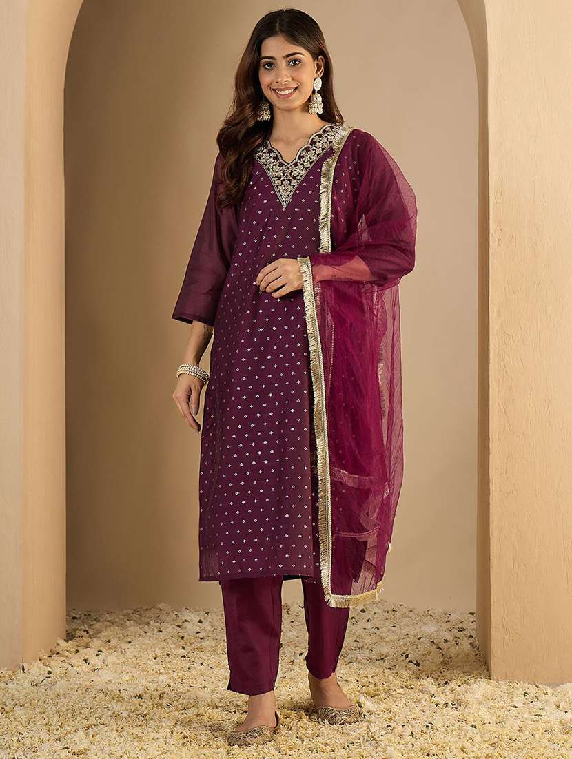women purple kurta dupatta set - 22440268 -  Standard Image - 2
