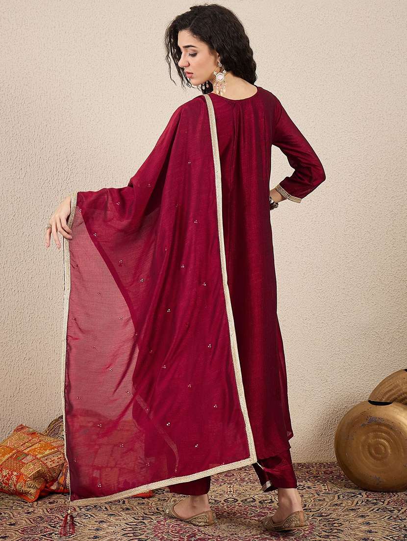 women maroon kurta dupatta set - 22440342 -  Standard Image - 2