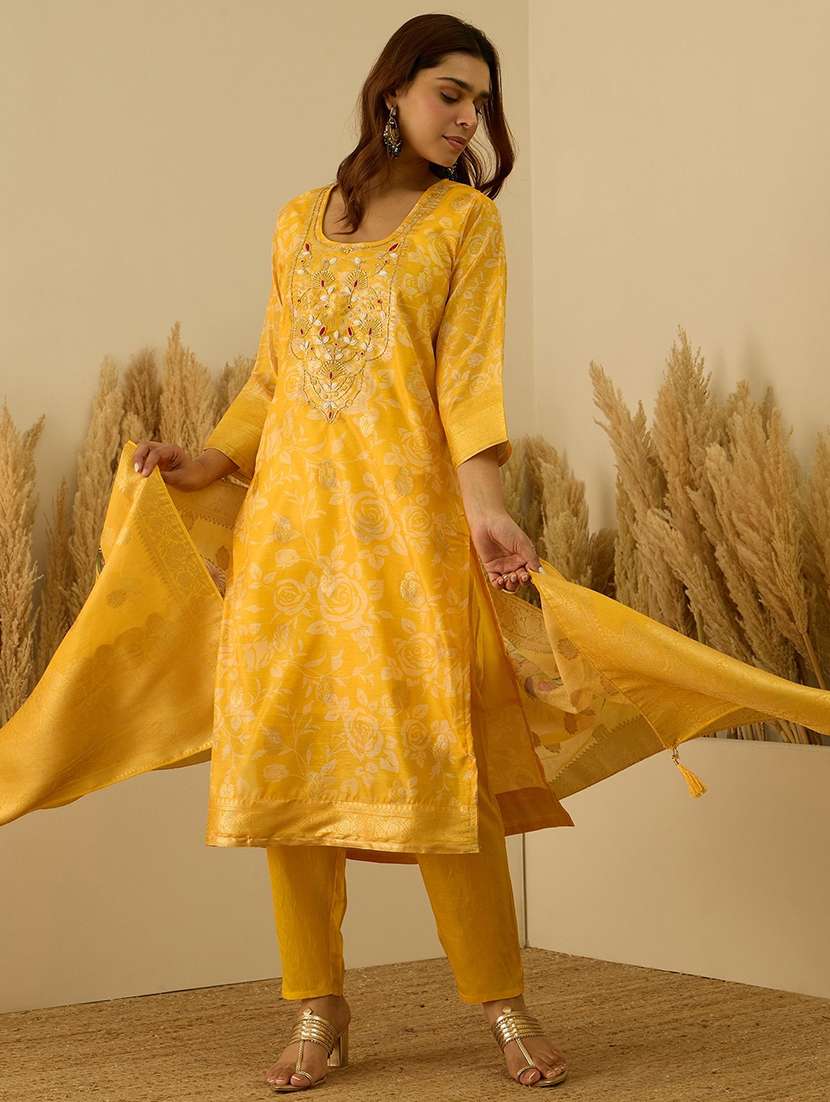 women yellow kurta dupatta set - 22440345 -  Standard Image - 2