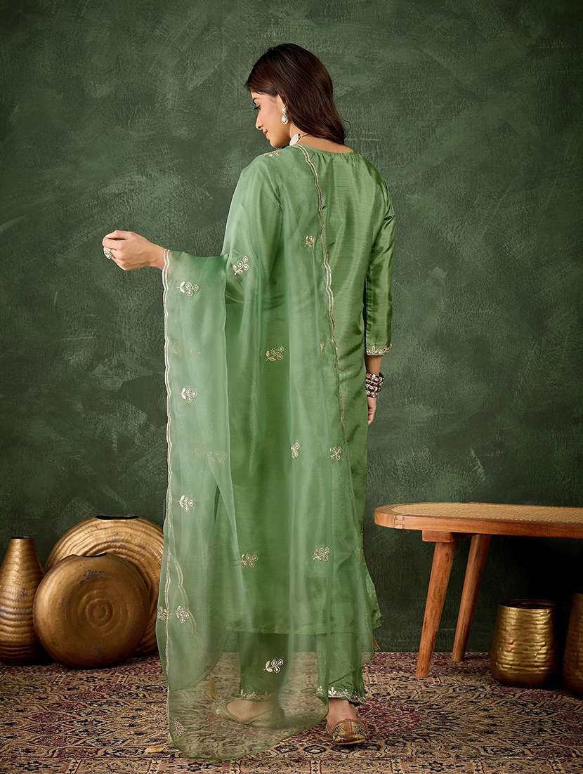 women self design green kurta dupatta set - 22440347 -  Standard Image - 2