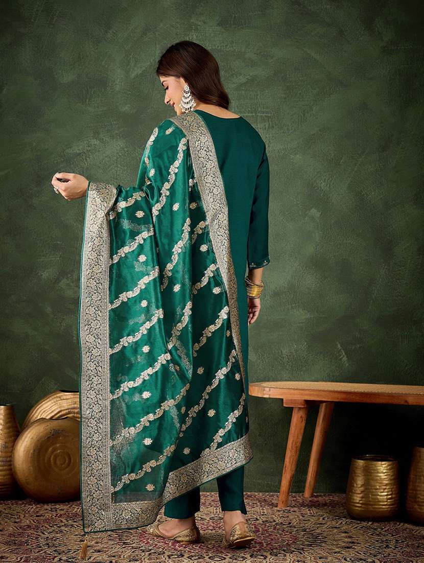 women self design green kurta dupatta set - 22440349 -  Standard Image - 2
