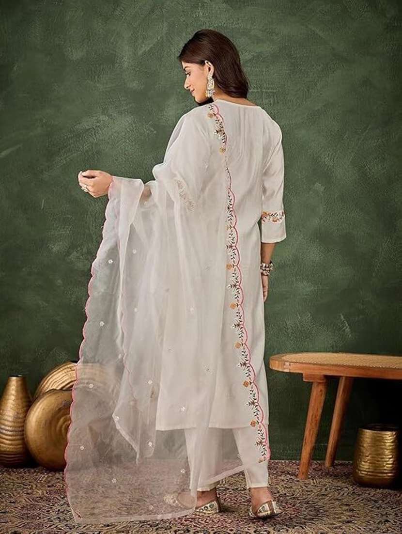 women embroidered three quarter sleeve kurta pant with dupatta set - 22440352 -  Standard Image - 2