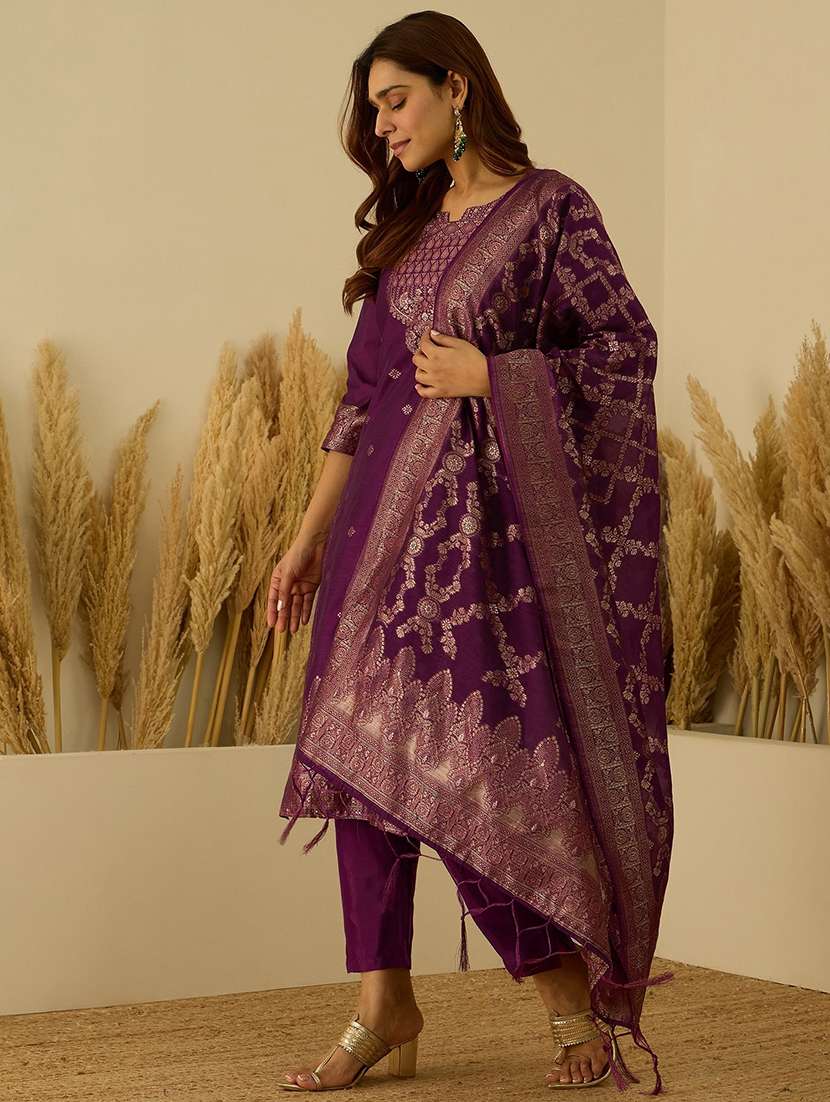 purple cotton blend kurta dupatta  set - 22440387 -  Standard Image - 2