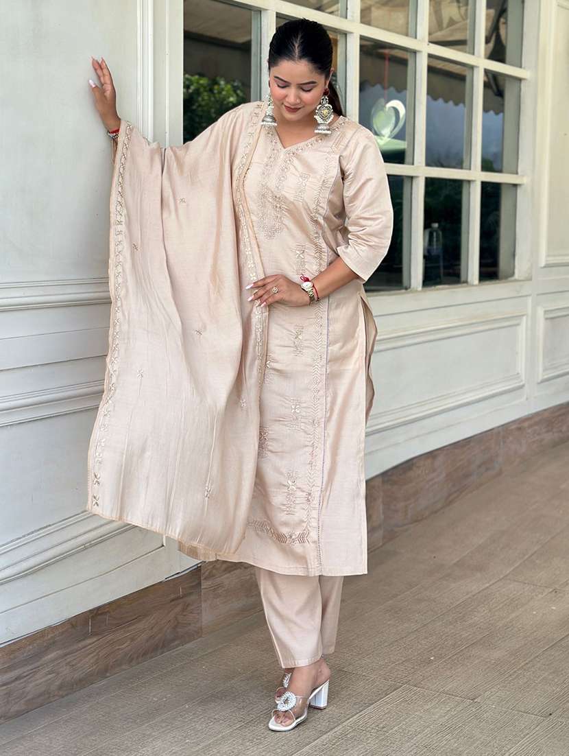 women beige kurta dupatta set - 22440389 -  Standard Image - 2