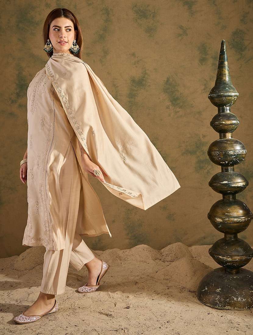 women beige kurta dupatta set - 22440390 -  Standard Image - 2