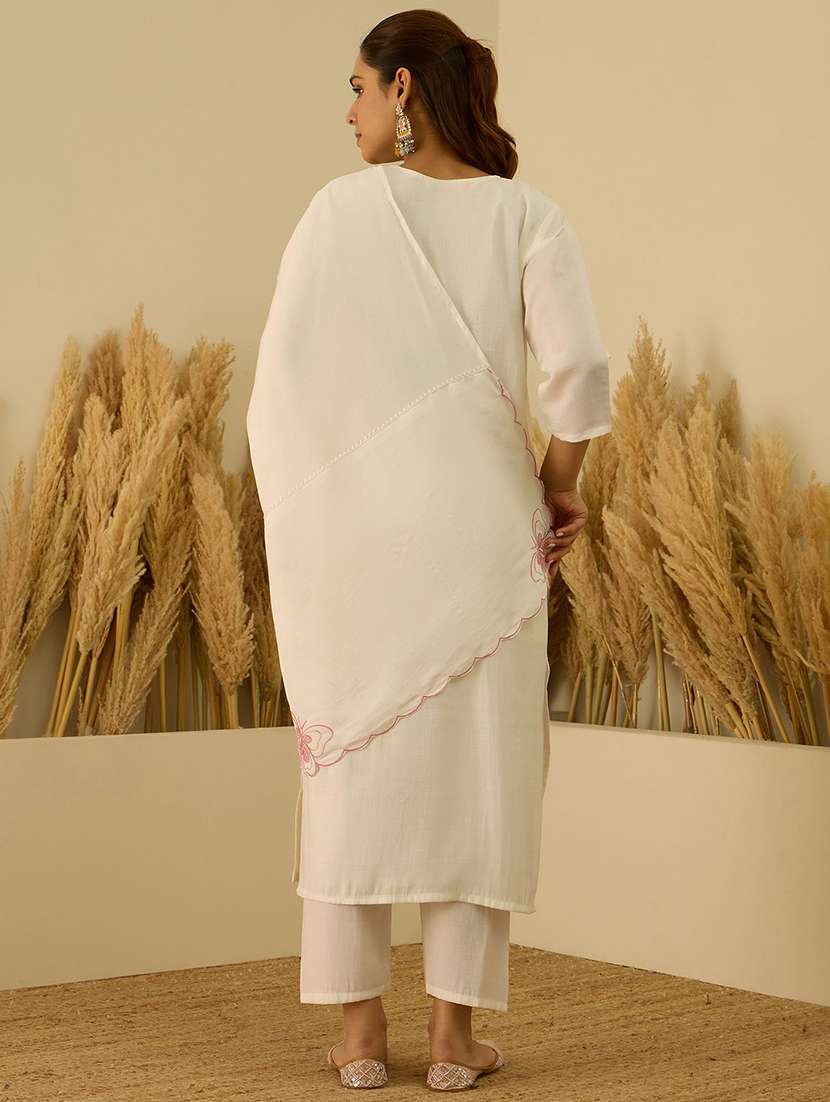 women self design white kurta dupatta set - 22440399 -  Standard Image - 2
