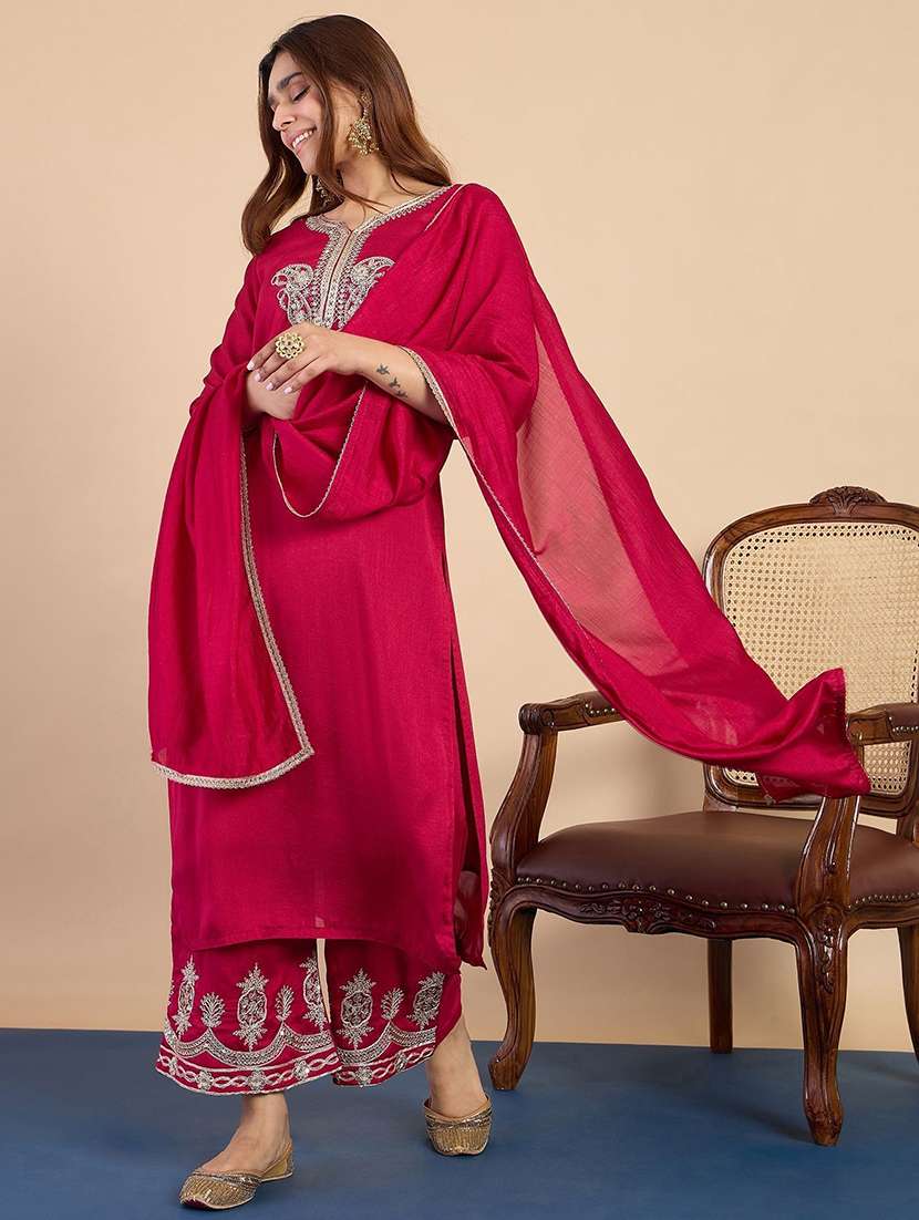 women pink kurta dupatta set - 22440401 -  Standard Image - 2