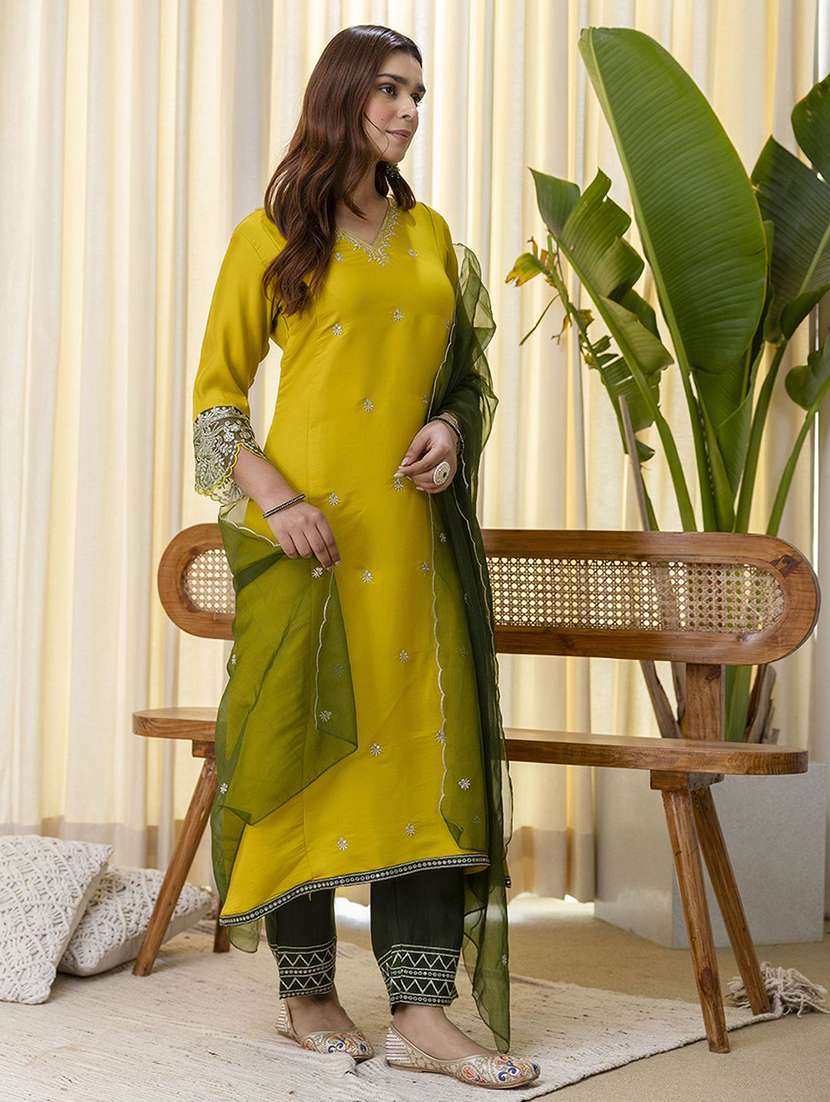 women yellow kurta dupatta set - 22440405 -  Standard Image - 2
